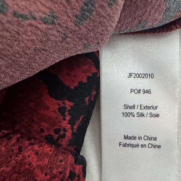 JASON‎ WU 100% Silk Red Snakeskin Print Blouse| Red Tie-Neck Long Sleeve - Picture 4 of 4